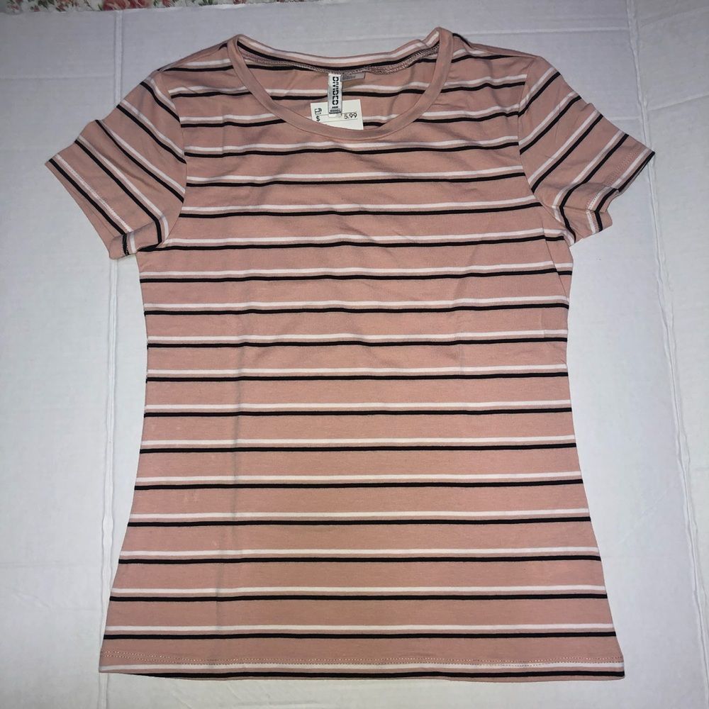 H&M Striped Short Sleeve Pink Shirt